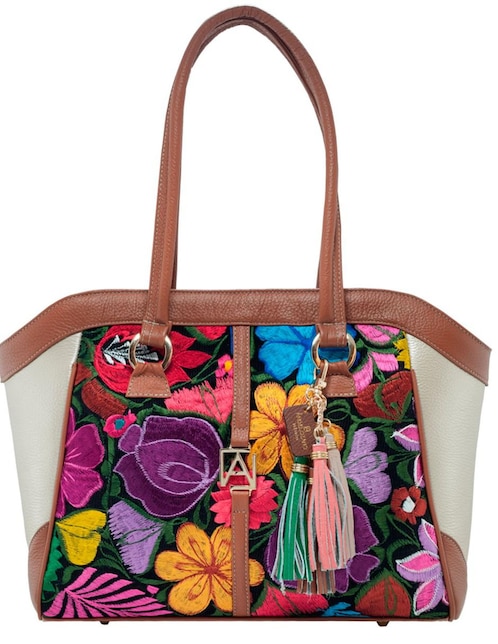 Bolsa tote Angelozano Maya piel cierre bordada