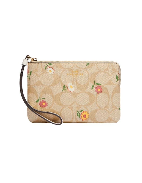 Bolsa wristlet Coach Signature Ditsy Corner Zip de piel para mujer