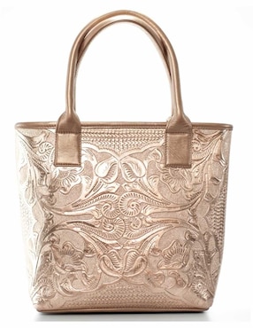 Bolsa tote Angelozano piel oro rosa con diseño gráfico