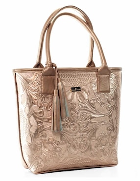 Bolsa tote Angelozano piel oro rosa con diseño gráfico