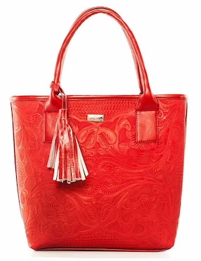 Bolsa Tote Angelozano Piel Roja Con Diseño Gráfico