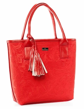 Bolsa tote Angelozano piel roja con diseño gráfico