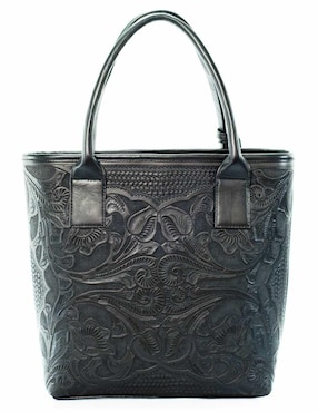 Bolsa tote Angelozano piel negra con diseño gráfico