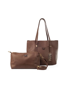 Bolsa Tote AngeLozano Leona Piel Y Cosmetiquera Crossbody Café