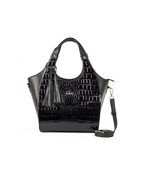 Bolsa Tote AngeLozano Elisa Piel Charol Negro Textura Cocodrilo