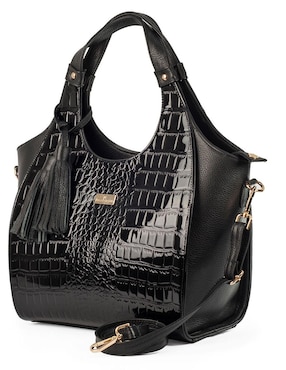 Bolsa tote AngeLozano Elisa piel charol negro textura cocodrilo