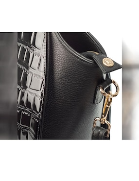 Bolsa tote AngeLozano Elisa piel charol negro textura cocodrilo