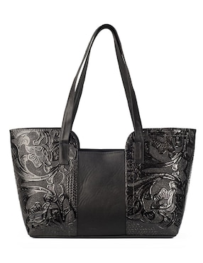 Bolsa tote AngeLozano Mazatlán tipo charol grabado negro