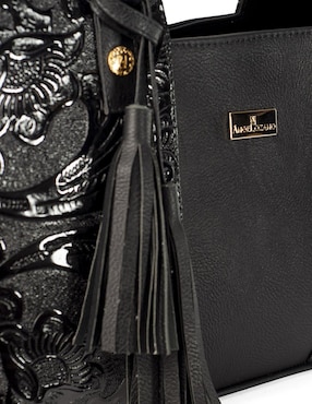 Bolsa tote AngeLozano Mazatlán tipo charol grabado negro