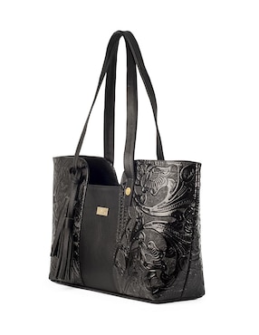 Bolsa tote AngeLozano Mazatlán tipo charol grabado negro