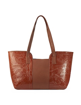 Bolsa tote AngeLozano Mazatlán tipo charol grabado camel