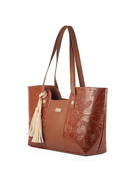 Bolsa tote AngeLozano Mazatlán tipo charol grabado camel