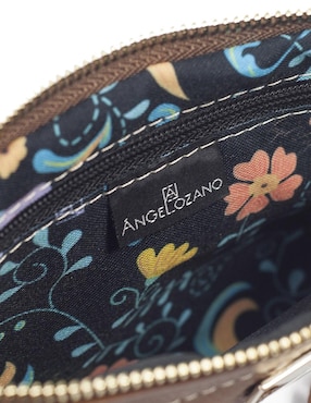Bolsa crossbody AngeLozano Itzel piel dorado con diseño gráfico