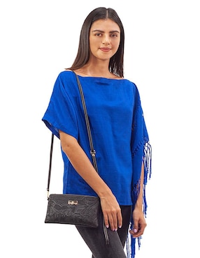 Bolsa crossbody Angelozano Dalia Grabada Negro de piel para mujer