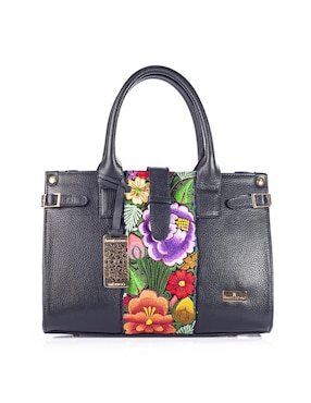 Bolsa satchel Angelozano Samantha Telar Zinacantán de piel para mujer