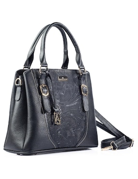 Bolsa satchel Angelozano Lourdes Piel Grabada Negro de piel para mujer