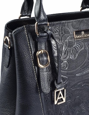 Bolsa satchel Angelozano Lourdes Piel Grabada Negro de piel para mujer