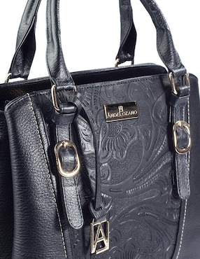 Bolsa satchel Angelozano Lourdes Piel Grabada Negro de piel para mujer