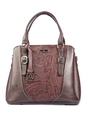 Bolsa satchel Angelozano Lourdes Piel Grabada Café de piel para mujer