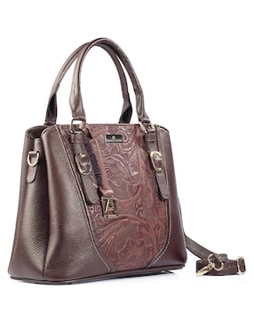 Bolsa satchel Angelozano Lourdes Piel Grabada Café de piel para mujer
