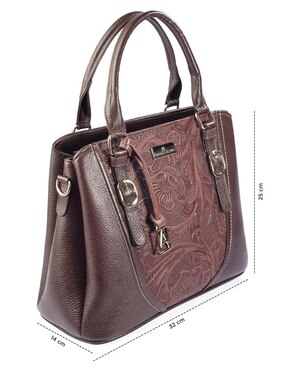 Bolsa satchel Angelozano Lourdes Piel Grabada Café de piel para mujer