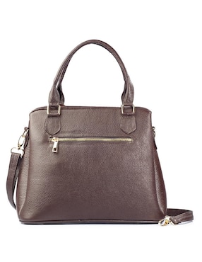 Bolsa satchel Angelozano Lourdes Piel Grabada Café de piel para mujer