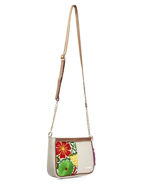 Bolsa crossbody Angelozano Eva Piel Telar Flores Hueso de piel para mujer
