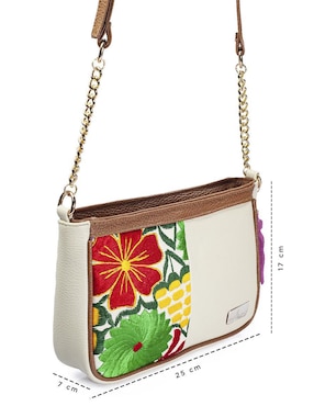 Bolsa crossbody Angelozano Eva Piel Telar Flores Hueso de piel para mujer