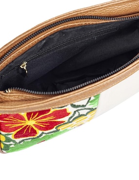 Bolsa crossbody Angelozano Eva Piel Telar Flores Hueso de piel para mujer