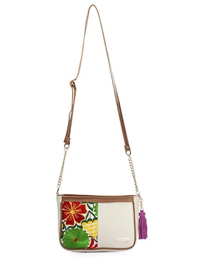 Bolsa crossbody Angelozano Eva Piel Telar Flores Hueso de piel para mujer