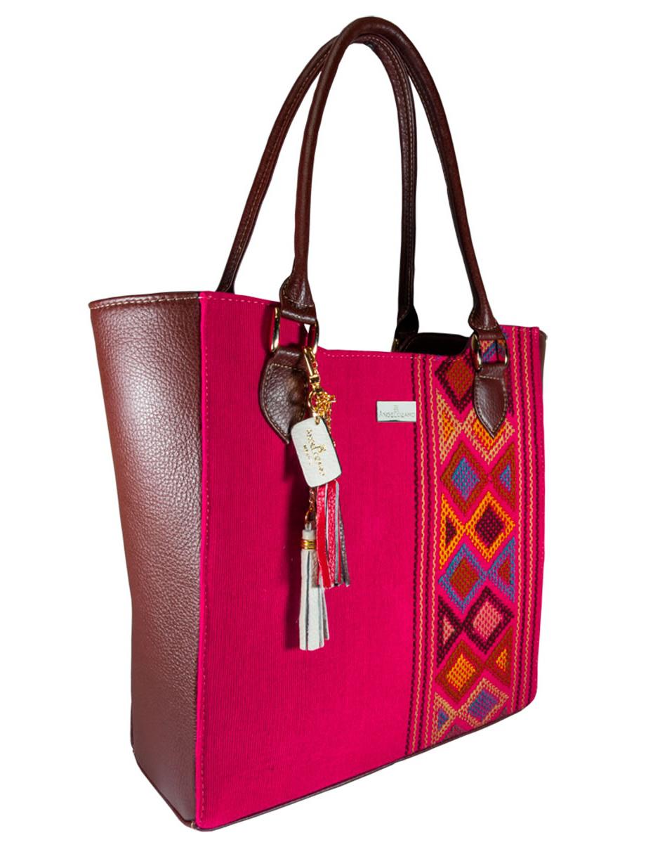 Bolsa tote piel fiusha bordada 2