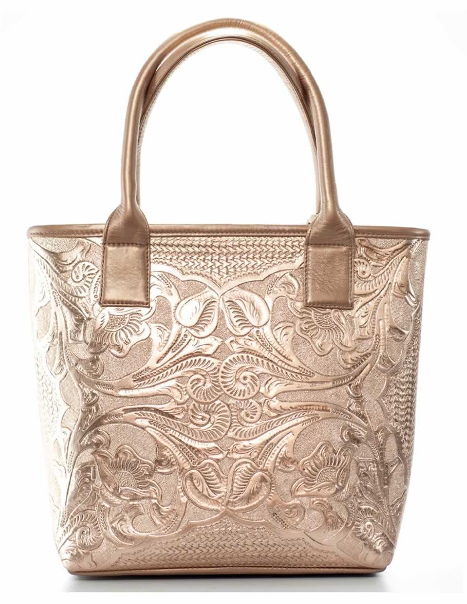 Bolsa tote piel oro rosa con diseño gráfico 2