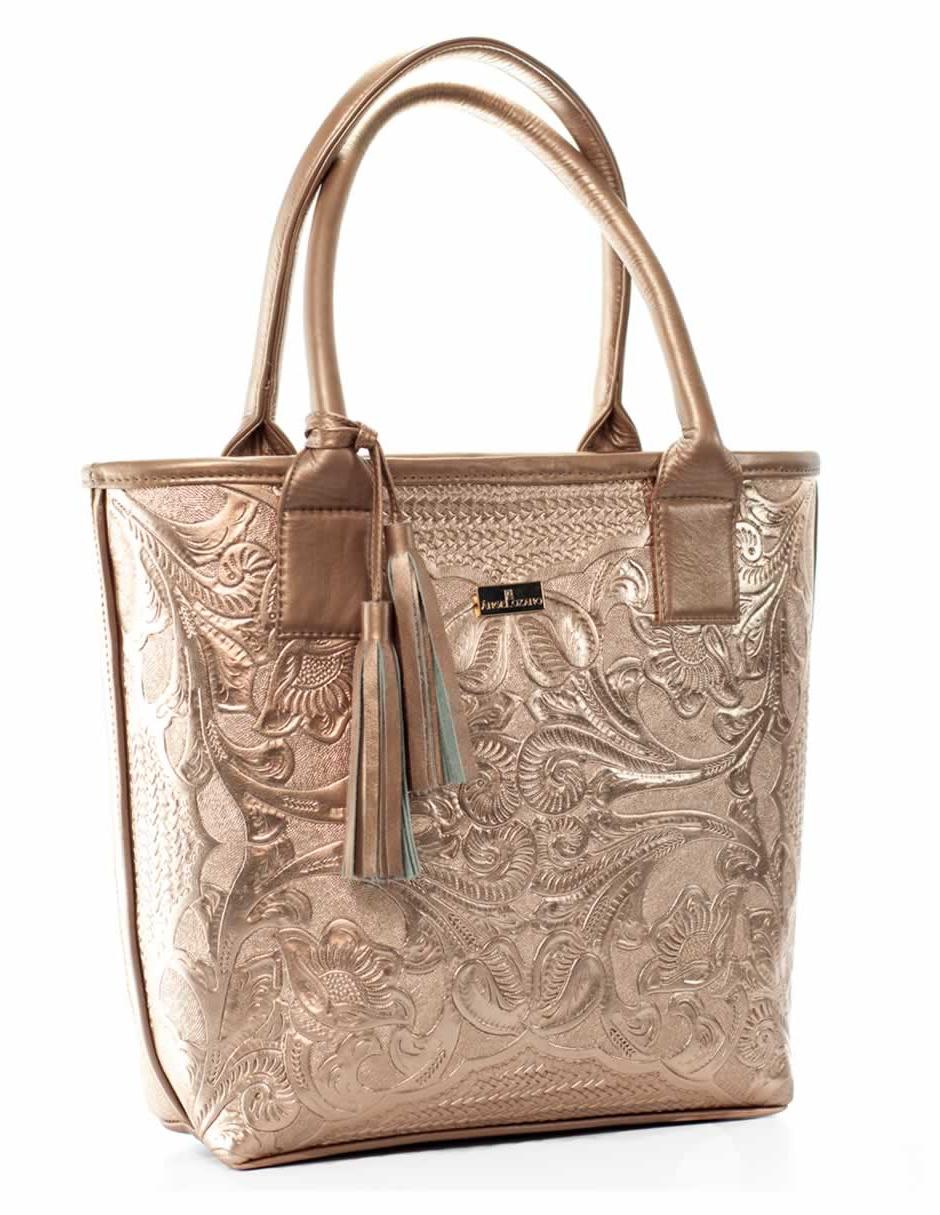 Bolsa tote piel oro rosa con diseño gráfico 3