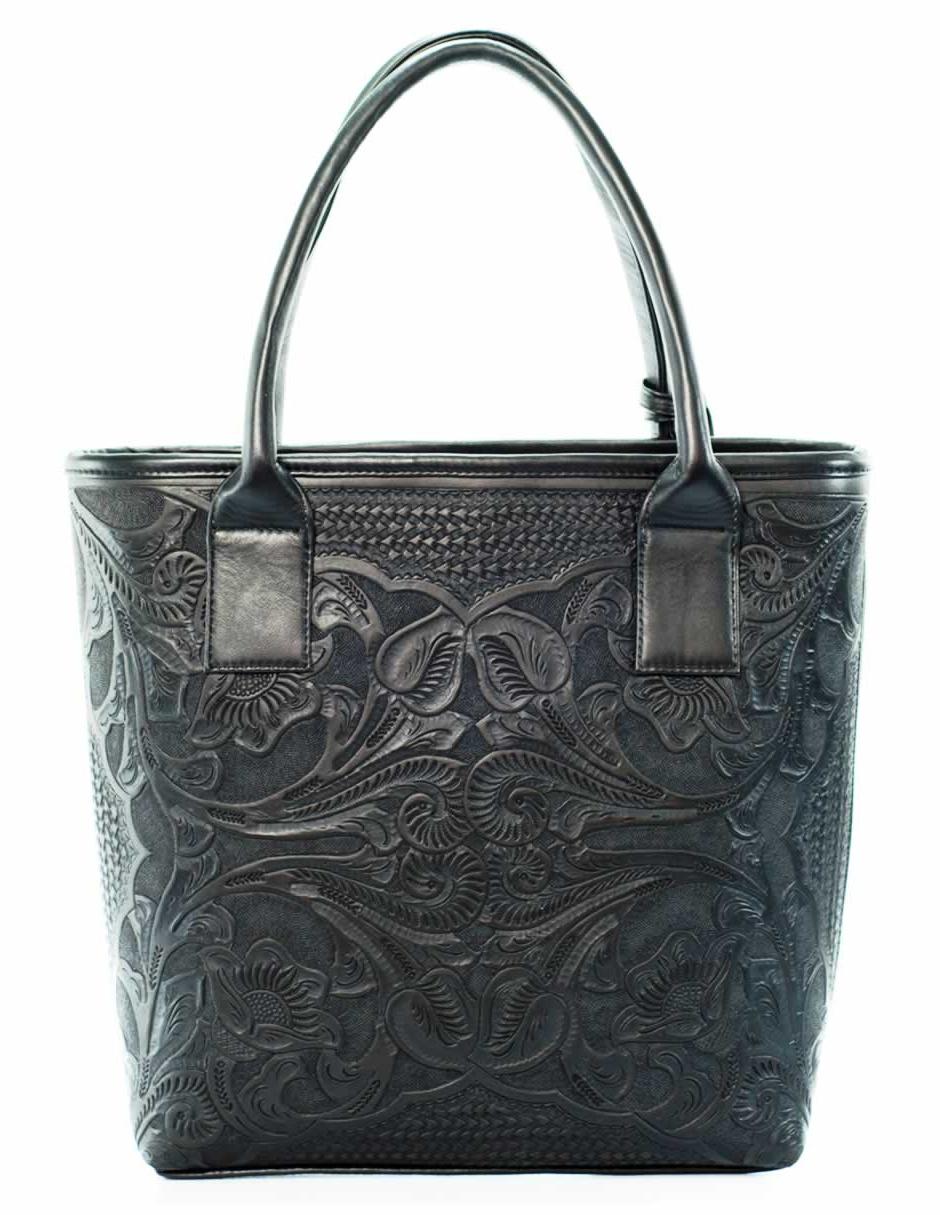 Bolsa tote piel negra con diseño gráfico 2