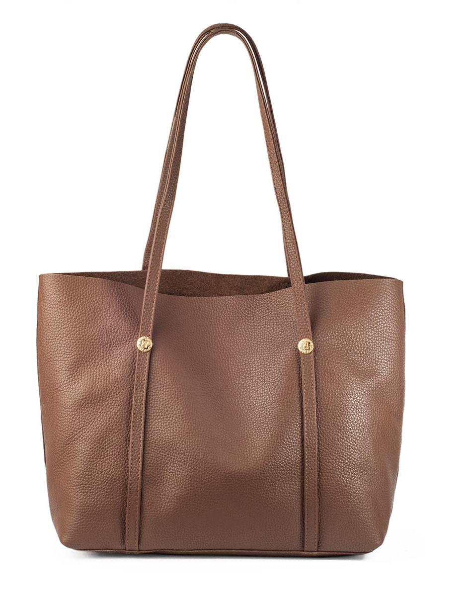 Bolsa tote Leona piel y cosmetiquera crossbody café
