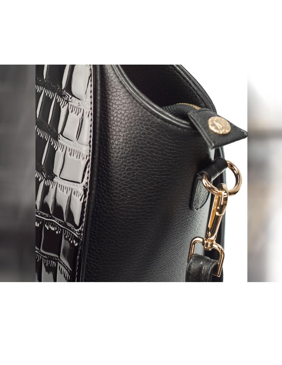 Bolsa tote Elisa piel charol negro textura cocodrilo 7