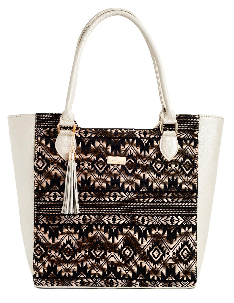 Bolsa tote piel oro Light Karmina con adorno de reboso Bolsa tote piel oro Light Karmina con adorno de reboso