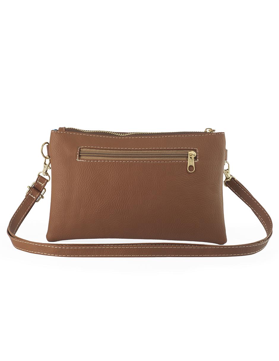 Bolsa crossbody Itzel piel dorado con diseño gráfico 3