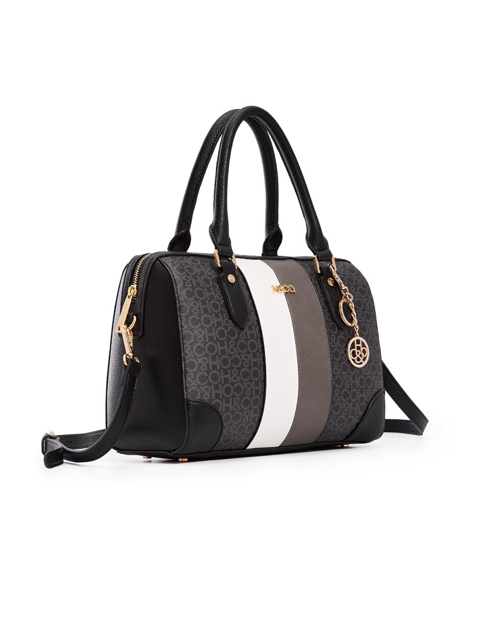 Bolsa H&co Satchel Color Negro Efecto Piel De Serpiente