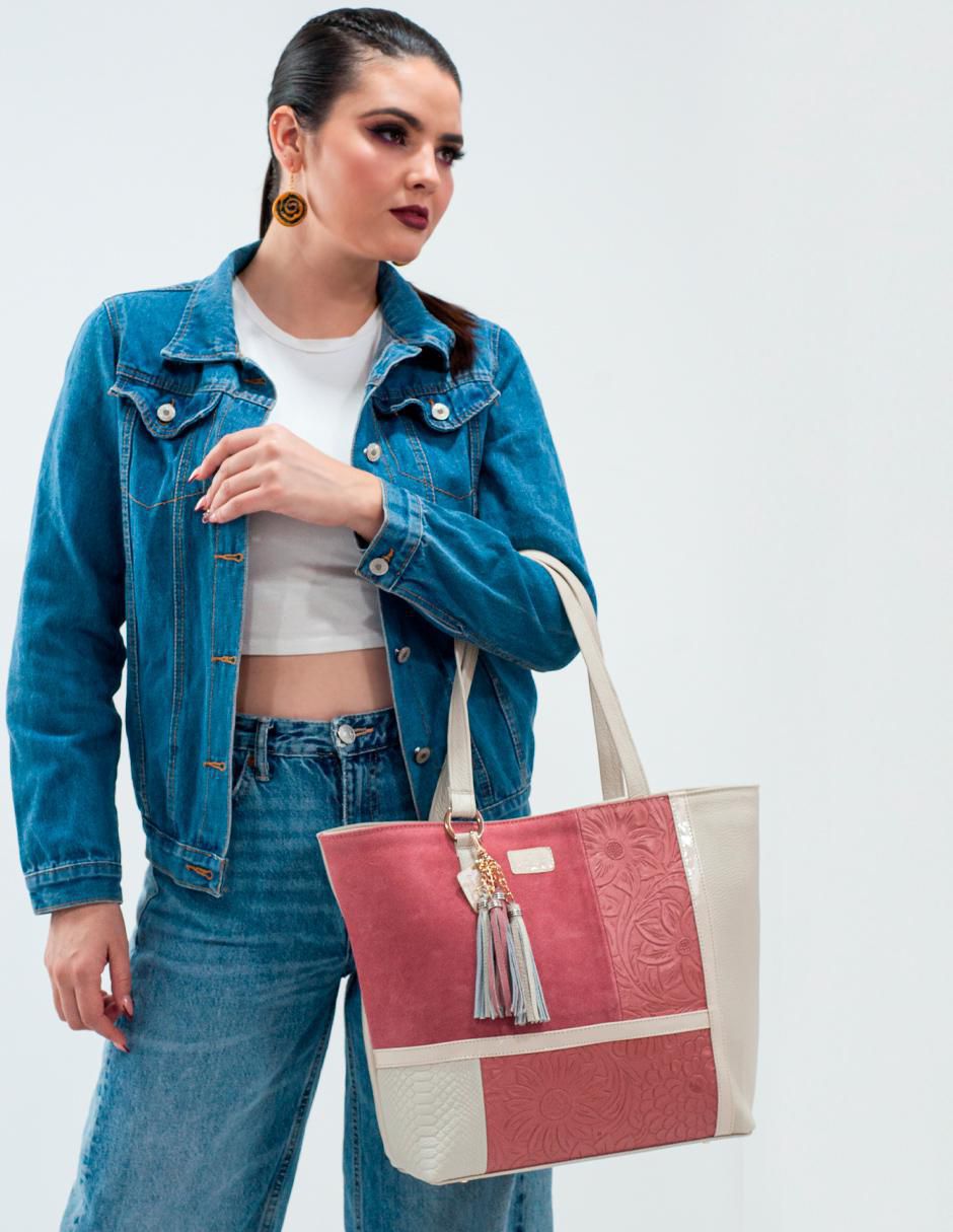 Bolsa tote Victoria Grabada de piel para mujer 5