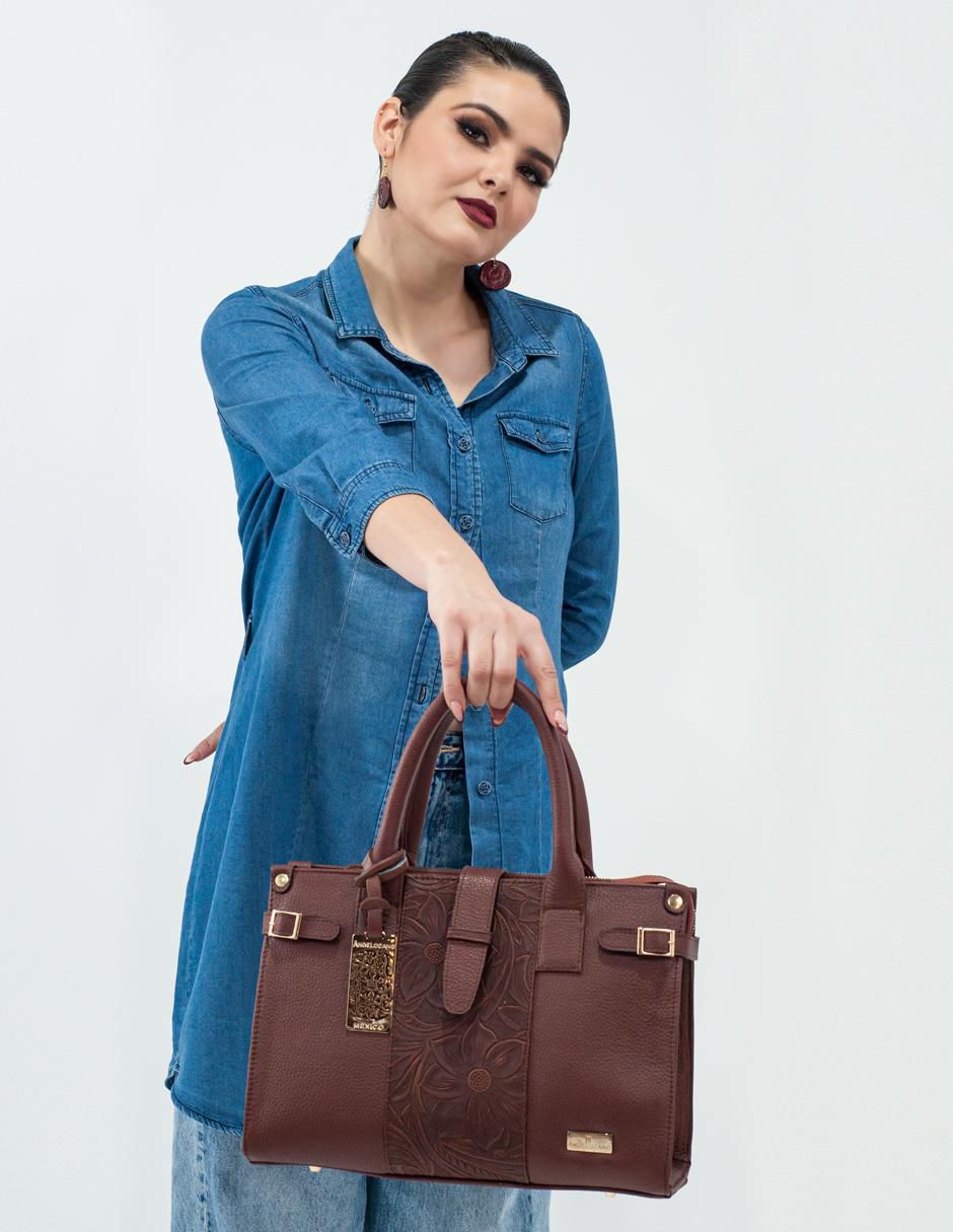 Bolsa satchel Samantha de piel para mujer 7
