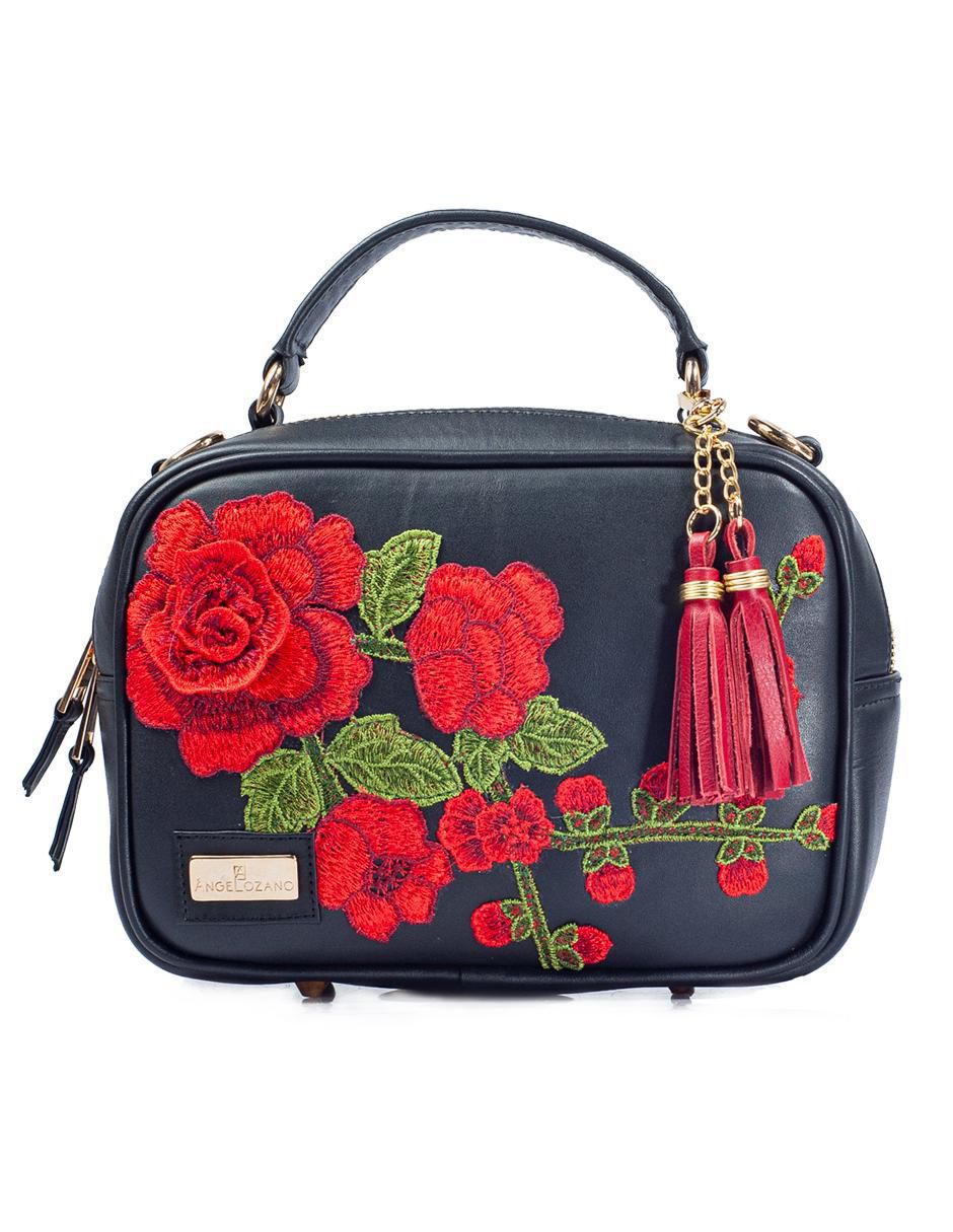 Bolsa crossbody Rosana Flores 3D de piel para mujer