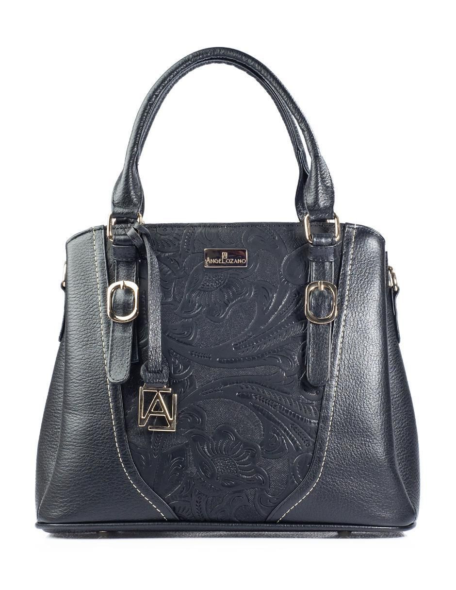 Bolsa satchel Lourdes Piel Grabada Negro de piel para mujer