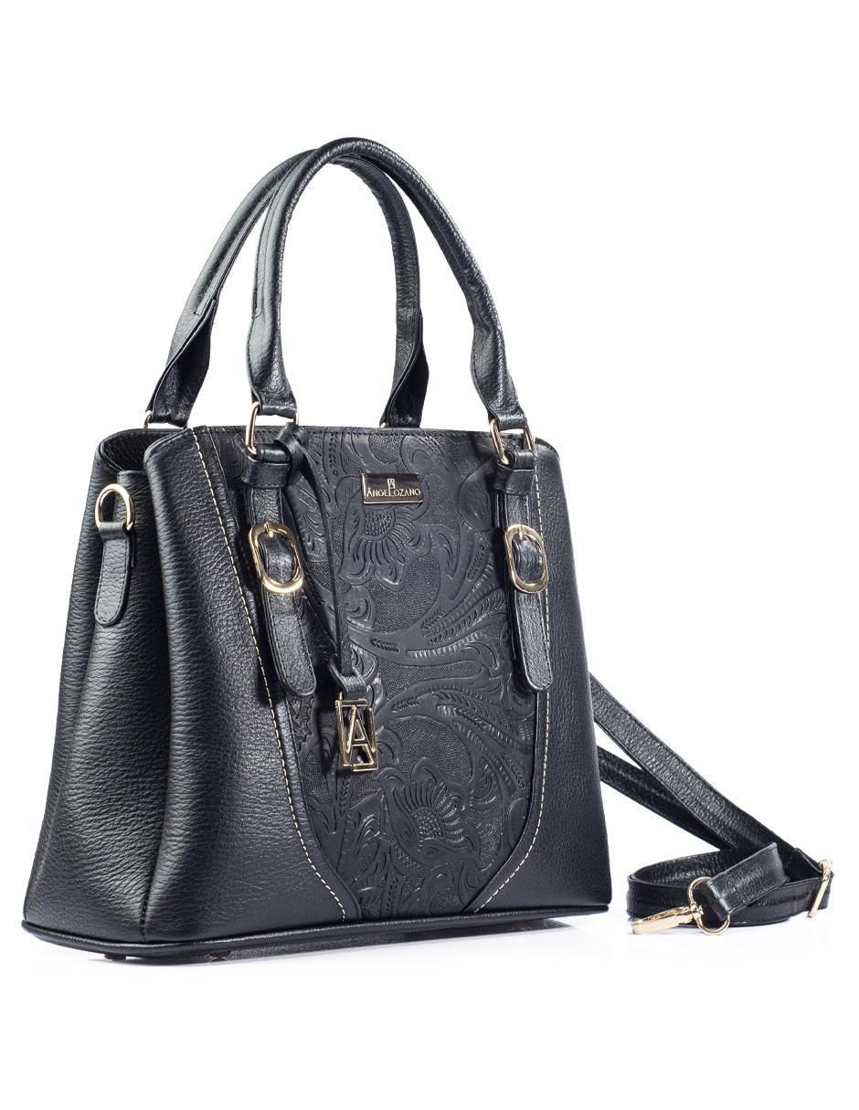 Bolsa satchel Lourdes Piel Grabada Negro de piel para mujer 2