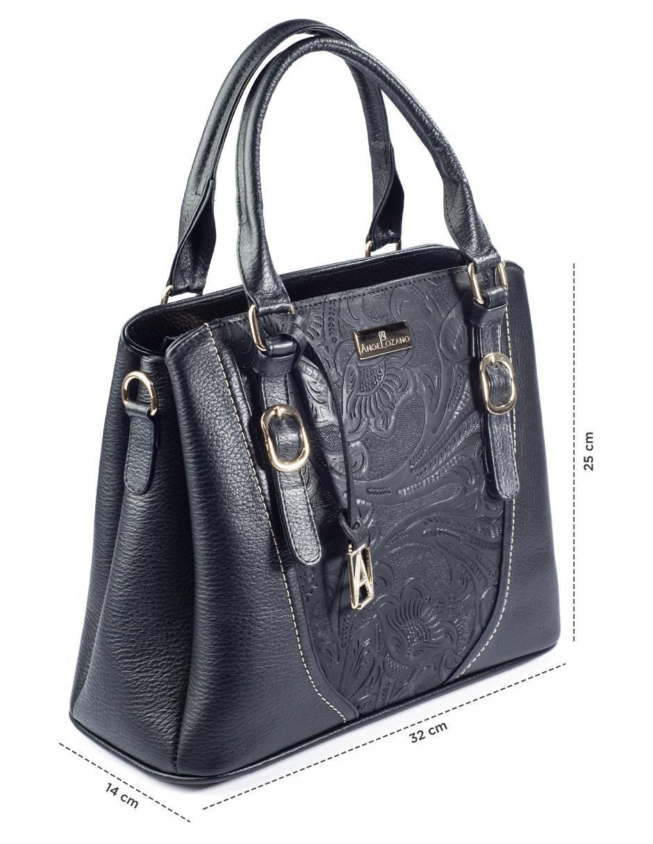 Bolsa satchel Lourdes Piel Grabada Negro de piel para mujer 7