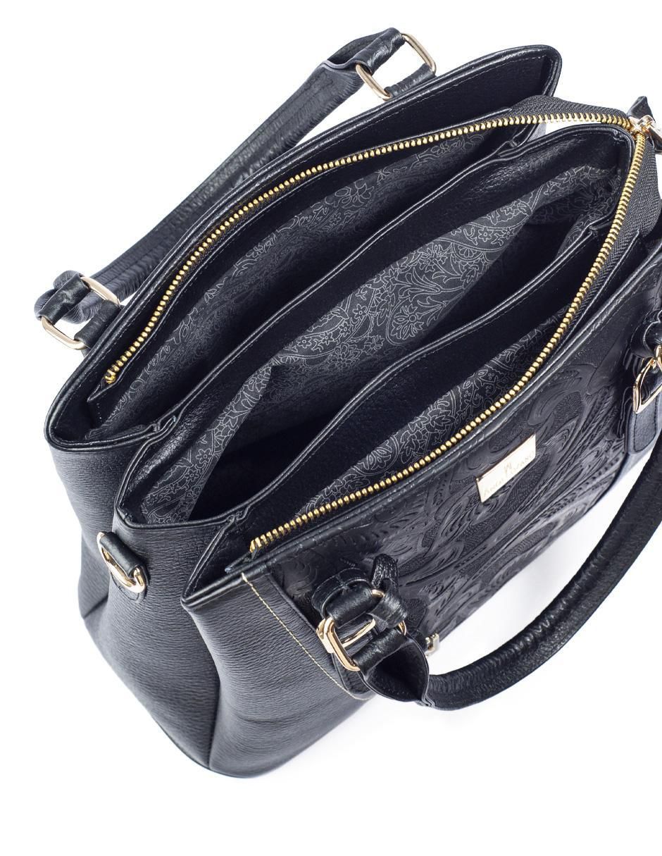 Bolsa satchel Lourdes Piel Grabada Negro de piel para mujer 4