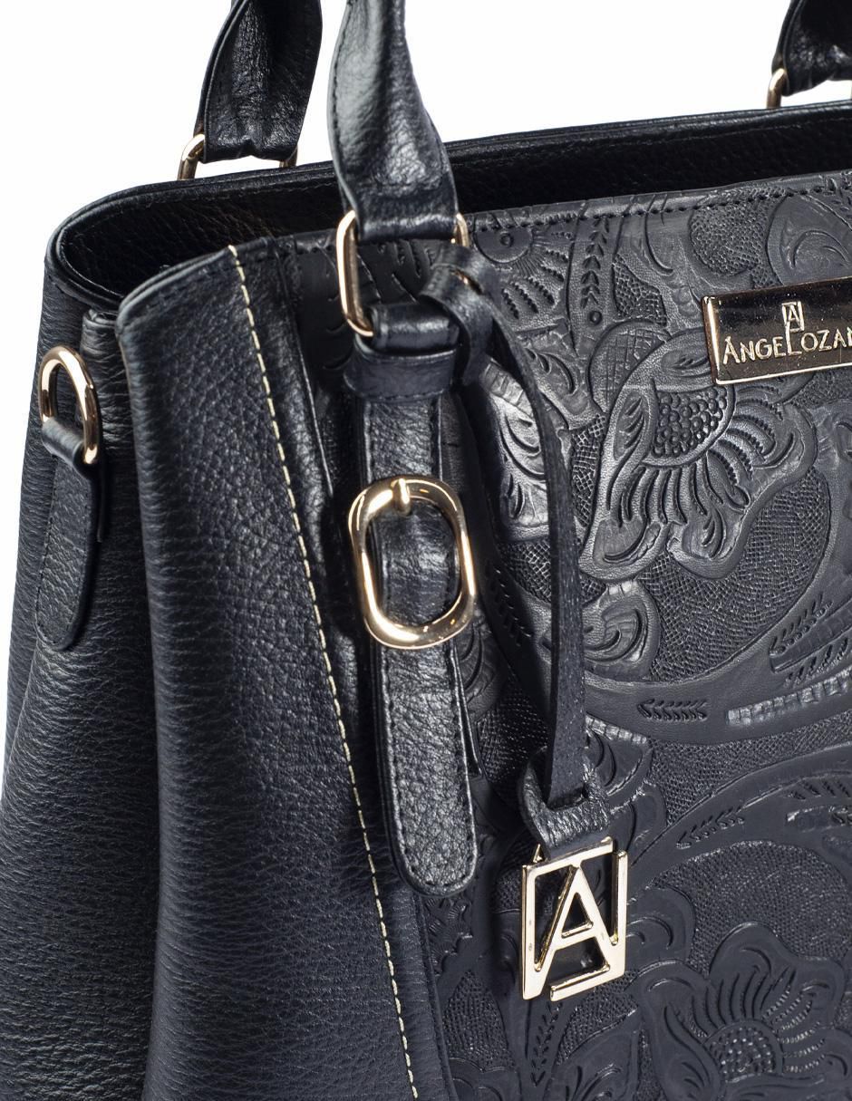 Bolsa satchel Lourdes Piel Grabada Negro de piel para mujer 5
