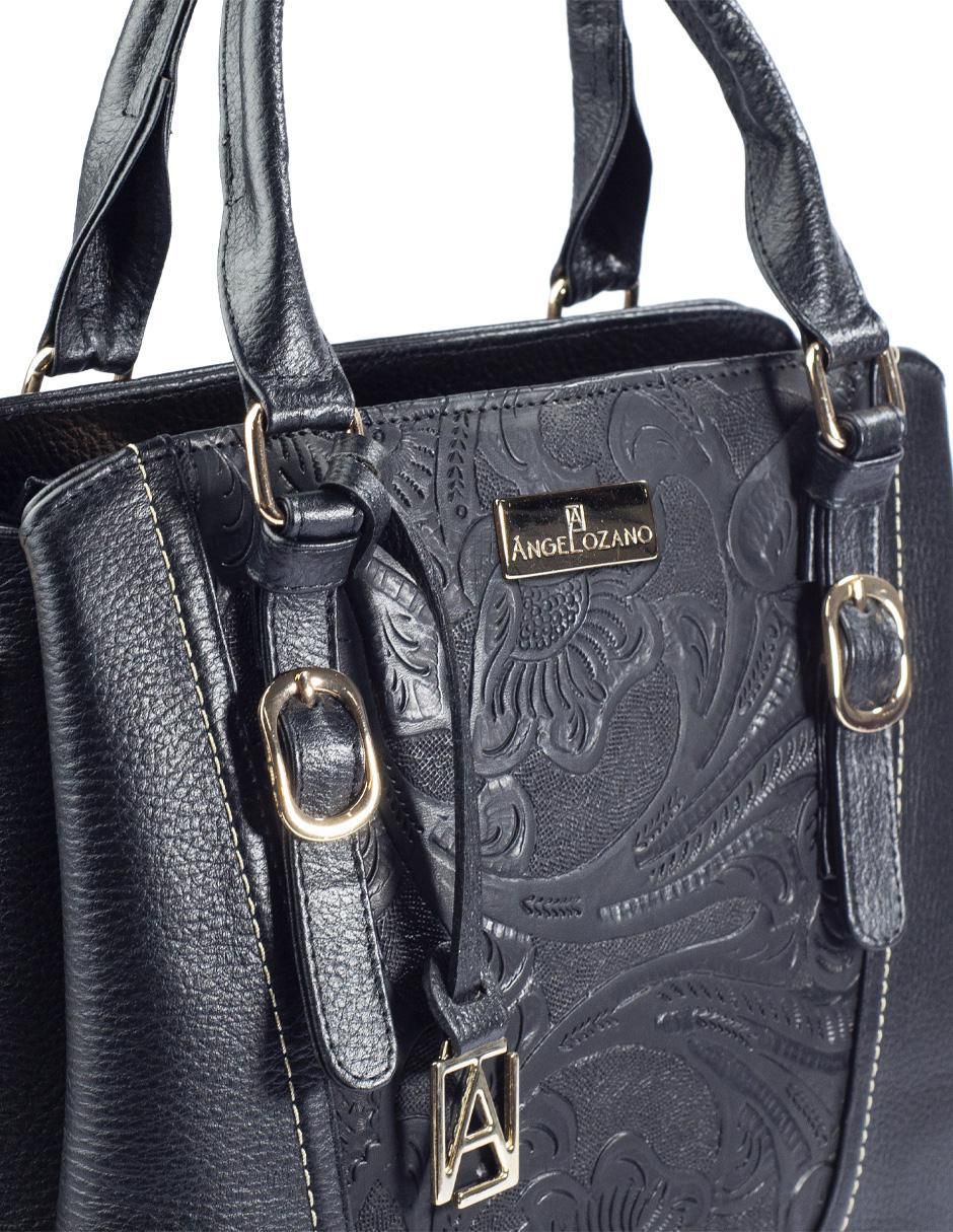 Bolsa satchel Lourdes Piel Grabada Negro de piel para mujer 6