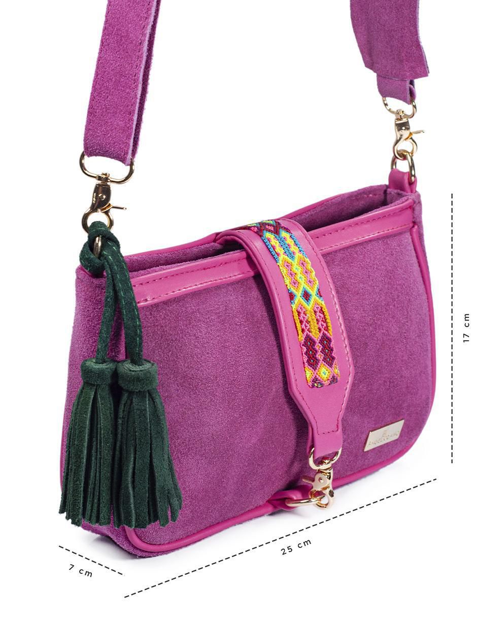 Bolsa crossbody Eva Piel Gamuza Fucsia de piel para mujer 8