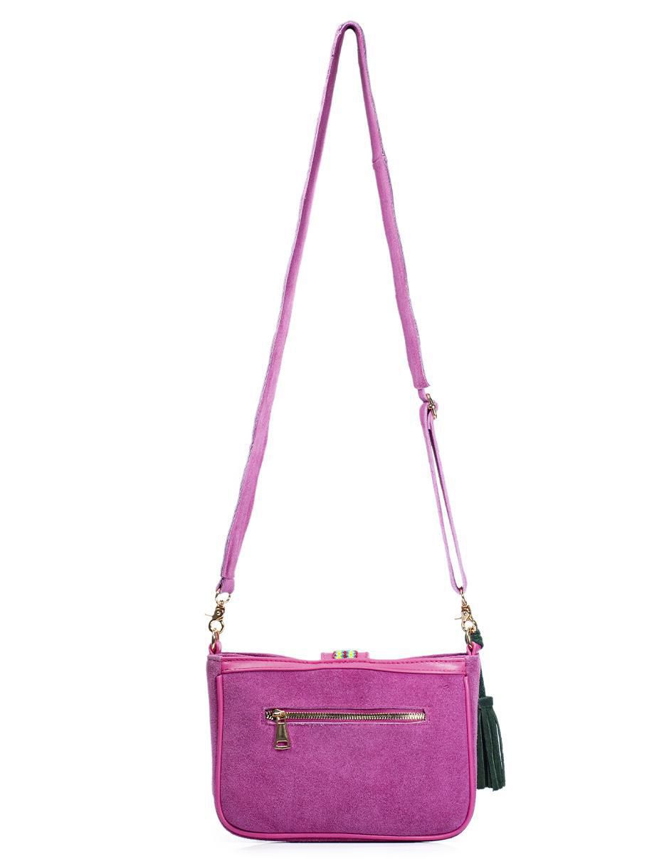 Bolsa crossbody Eva Piel Gamuza Fucsia de piel para mujer 3